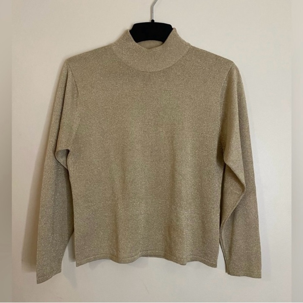 Vintage Talbots Silk blend Metallic Gold Mock-neck Sweater Petite size medium - Picture 1 of 7